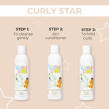 Curly Star Liquid Gel | Pretty Curly Girl | Curly girl method approved | Vegan curly hair products | Krullen | Krullend haar | Krullen gel voor kinderen | Kindvriendelijke styling gel voor zachte en gedefinieerde krullen | Curly hair gel for kids | Curly girl approved