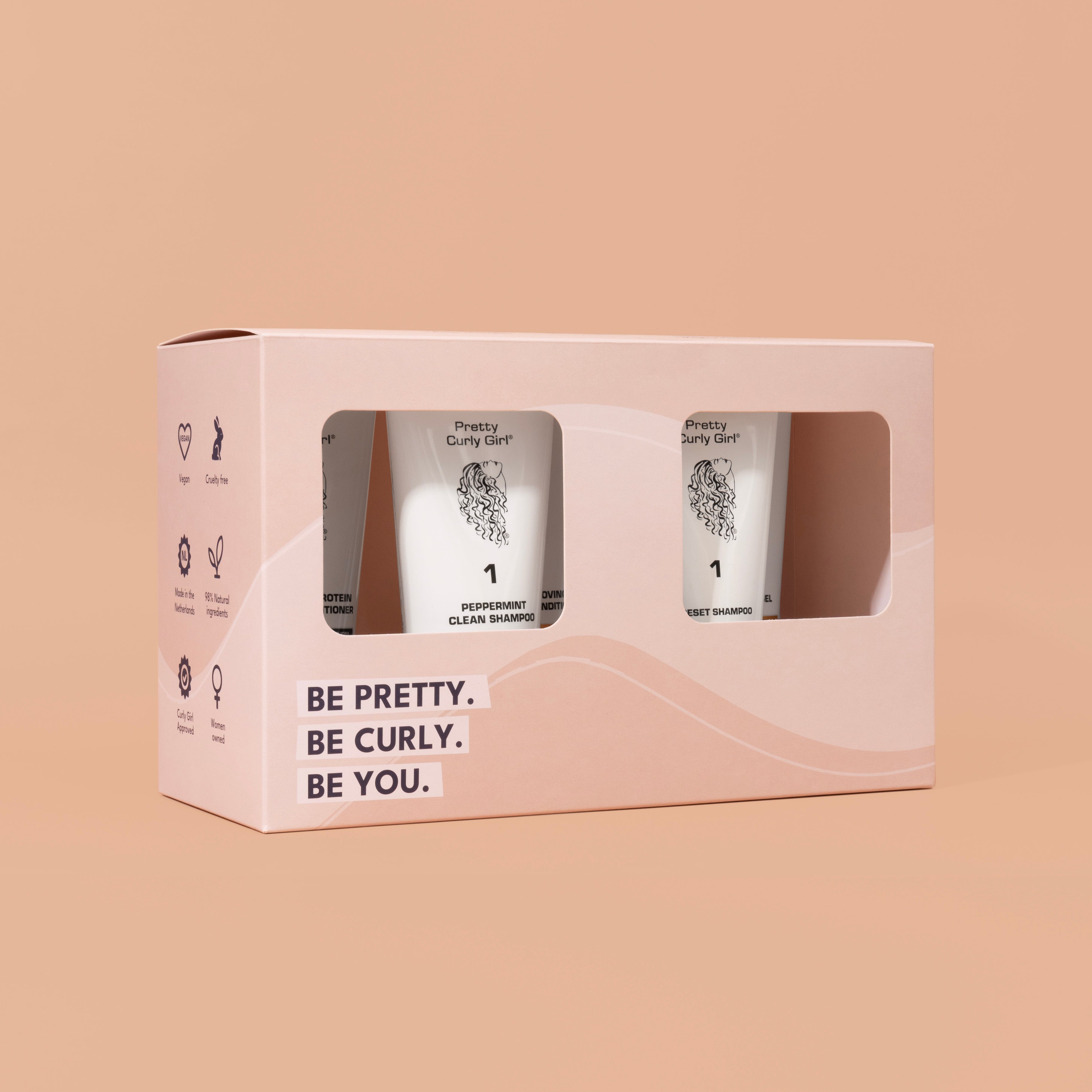 Starter Set Gift Box Proteïne | Pretty Curly Girl | Curly girl method approved | Vegan curly hair products | Krullen | Krullend haar | Cadeau voor krullen met proteïne | Starter gift set for strong, healthy and defined curls | Curly girl approved
