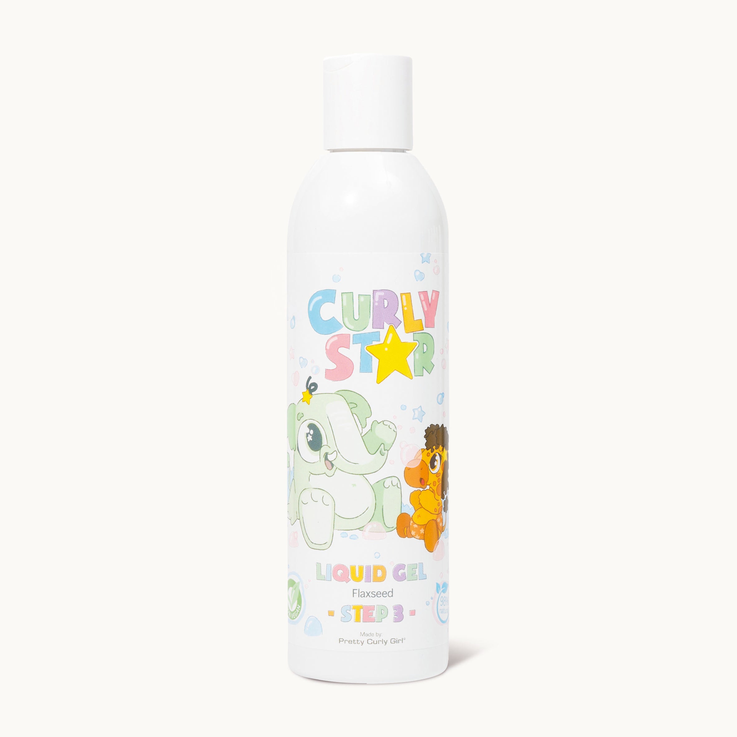 Curly Star Liquid Gel | Pretty Curly Girl | Curly girl method approved | Vegan curly hair products | Krullen | Krullend haar | Krullen gel voor kinderen | Kindvriendelijke styling gel voor zachte en gedefinieerde krullen | Curly hair gel for kids | Curly girl approved