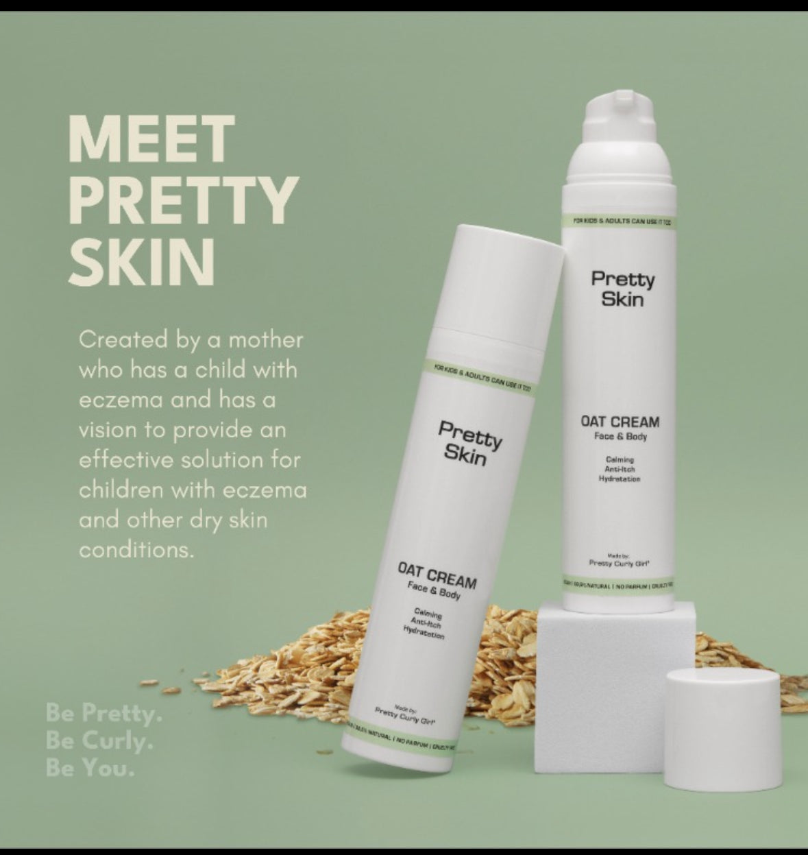 Eczema Oat Cream | Pretty Curly Girl | Natural skin relief cream | Vegan skincare | Havercrème voor gevoelige en eczeemgevoelige huid | Verzachtende en hydraterende crème met haverextract | Gentle oat cream for dry and irritated skin