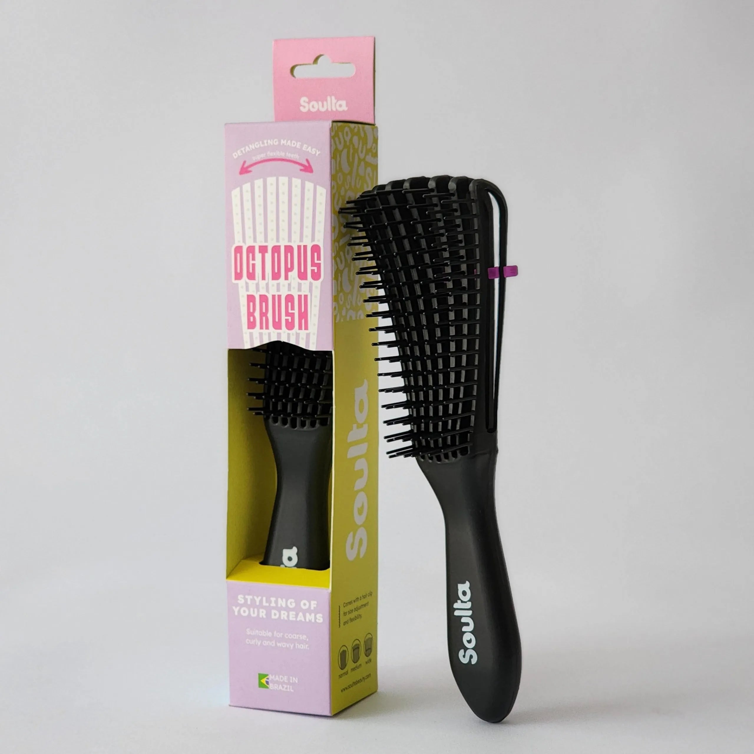 Soulta Octopus Brush | Pretty Curly Girl | Curly girl method approved | Vegan curly hair products | Krullen | Krullend haar | Flexibele krullenborstel voor ontklitten en definiëren | Detangling brush for curly and coily hair | Curly girl approved**